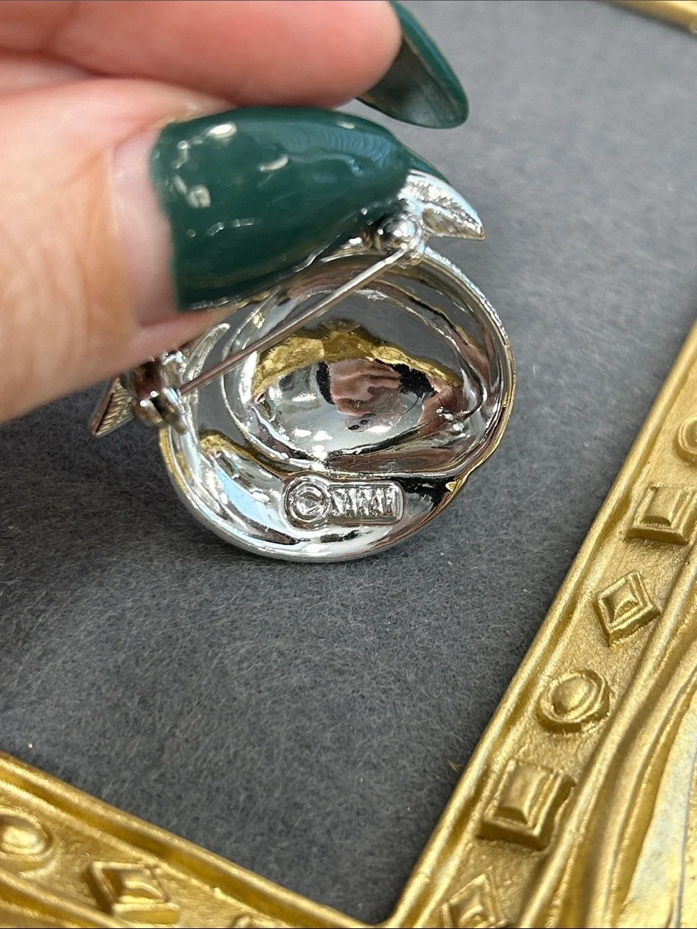 Vintage Silver Textured Fruit Brooch with Leaves